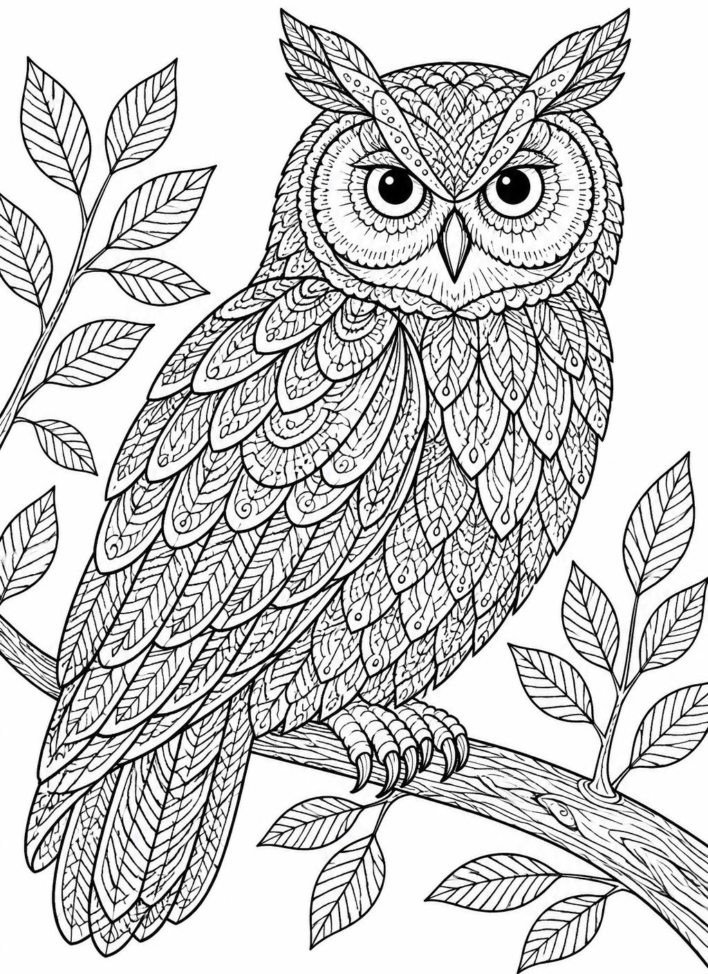 Patterned owl colouring page