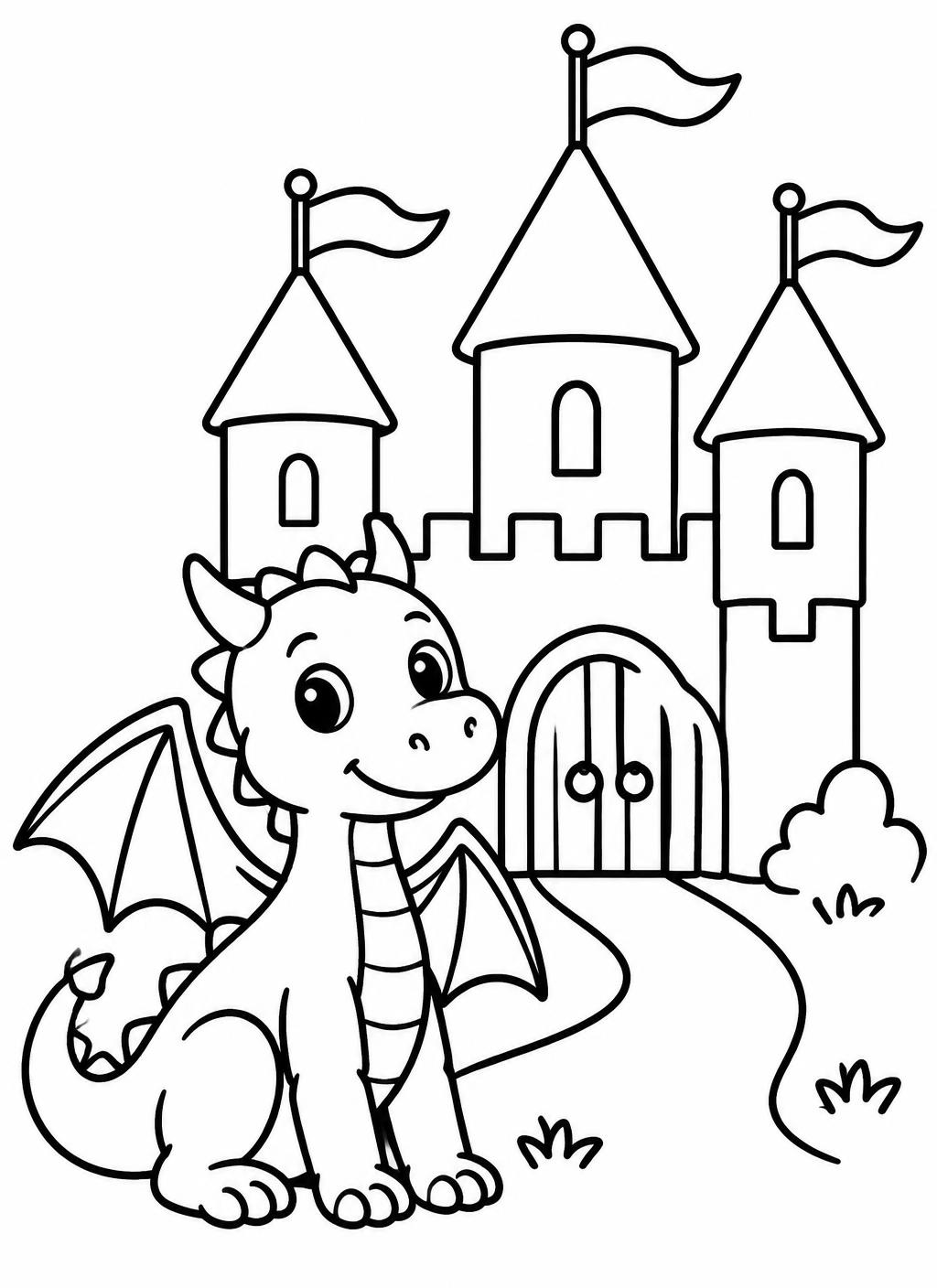 Dragon castle colouring page