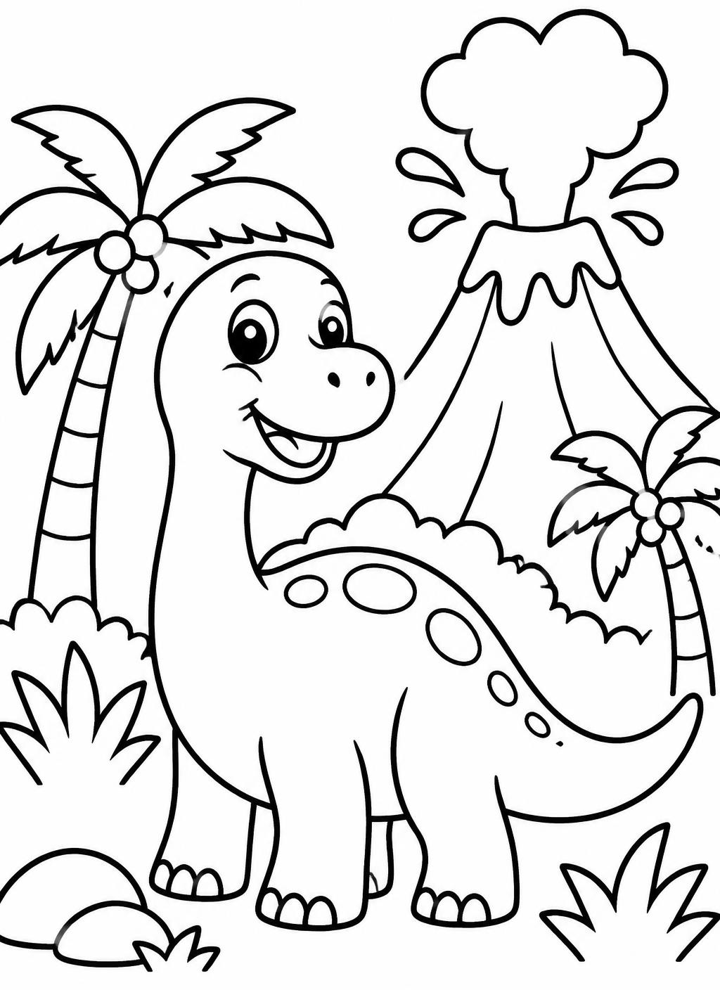 Dinosaur and volcano colouring page
