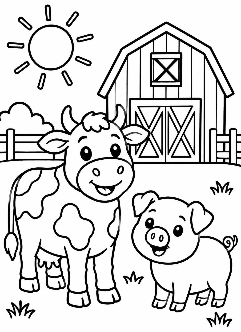 On the farm colouring page
